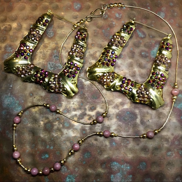 Large Iridescent Door Knocker Earrings w/Necklace - Picture 1 of 6